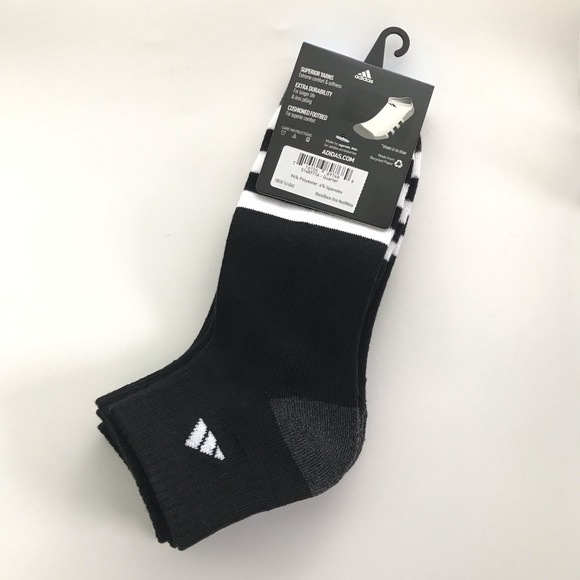 Adidas men’s quarter socks 3 pair size 6-12 black white gray - Picture 2 of 2